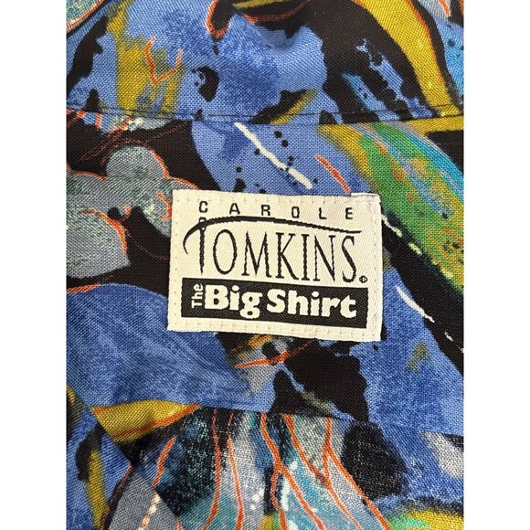Carole Tomkins The Big Shirt Women’s Blouse – Abstract Floral Print, Rayon, Over - Picture 4 of 9